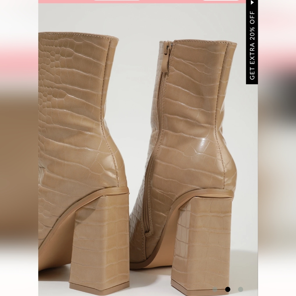 Lulu & Sky Crocodile Beige Block Heeled Boots - Picture 4 of 5